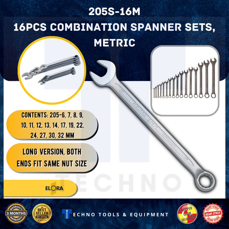 ELORA 205S-16M Combination Spanner Sets, metric - Made in Germany