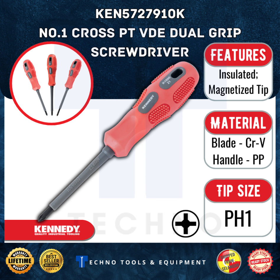 KENNEDY CROSS PT FLAT PARALLELVDE DUAL GRIP SCREWDRIVER INSULATED SCREWDRIVER KEN5727900K - KEN5727970K