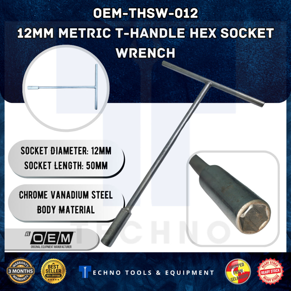 OEM OEM-THSW-012 Metric 12mm Drive T-Bar Handle Hex Socket Wrench Spanner