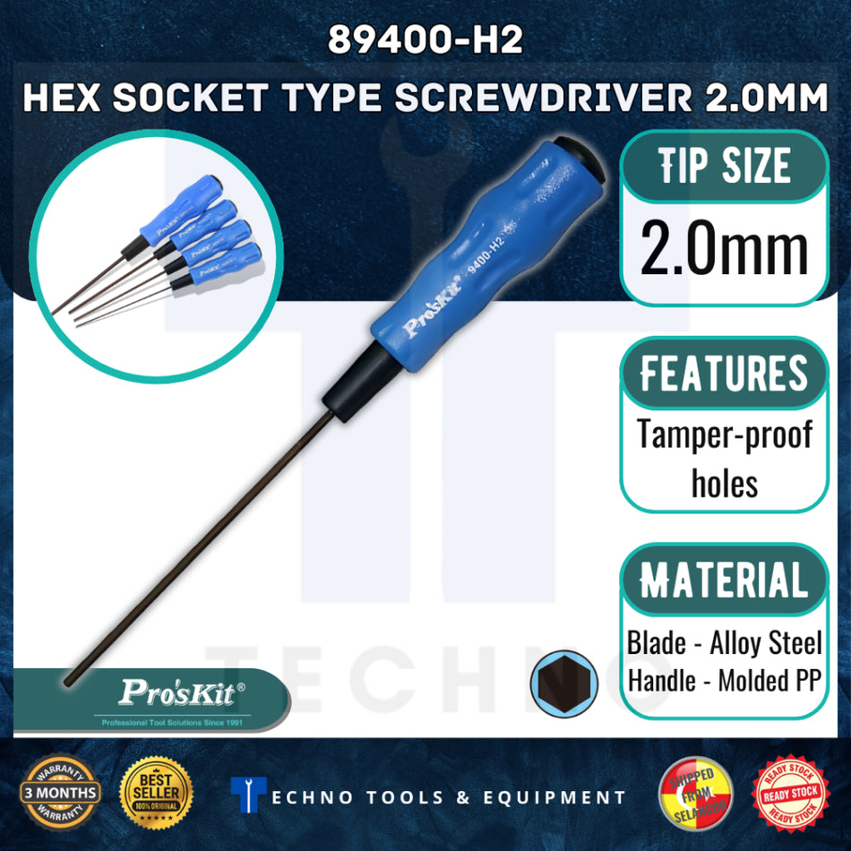 Pro'sKit 89400-H1.5 / 89400-H2 / 89400-H2.5 / 89400-H3 Hex Socket Type Screwdriver 1.5 - 3mm