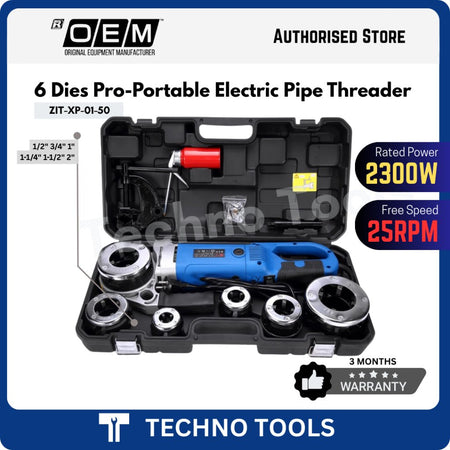Portable Handheld Electric Pipe Threader Threading Machine With 6 Dies - Upgraded Model Techno Tools & Equipment