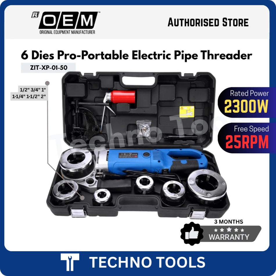 Portable Handheld Electric Pipe Threader Threading Machine With 6 Dies - Upgraded Model Techno Tools & Equipment