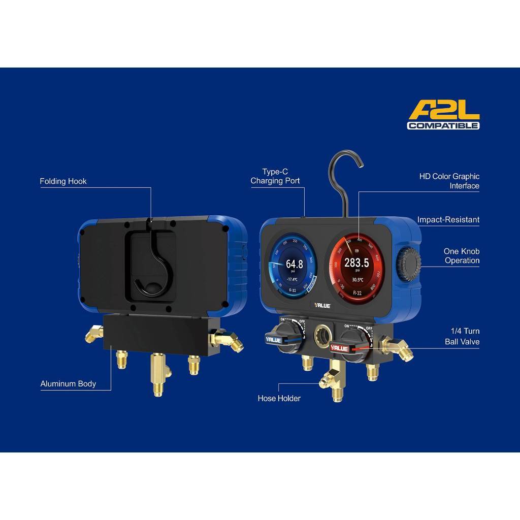 VALUE VRM2-X NEXT Generation Digital Manifold Gauge with HD Colour Graphic Interface | 3 Months Warranty VALUE