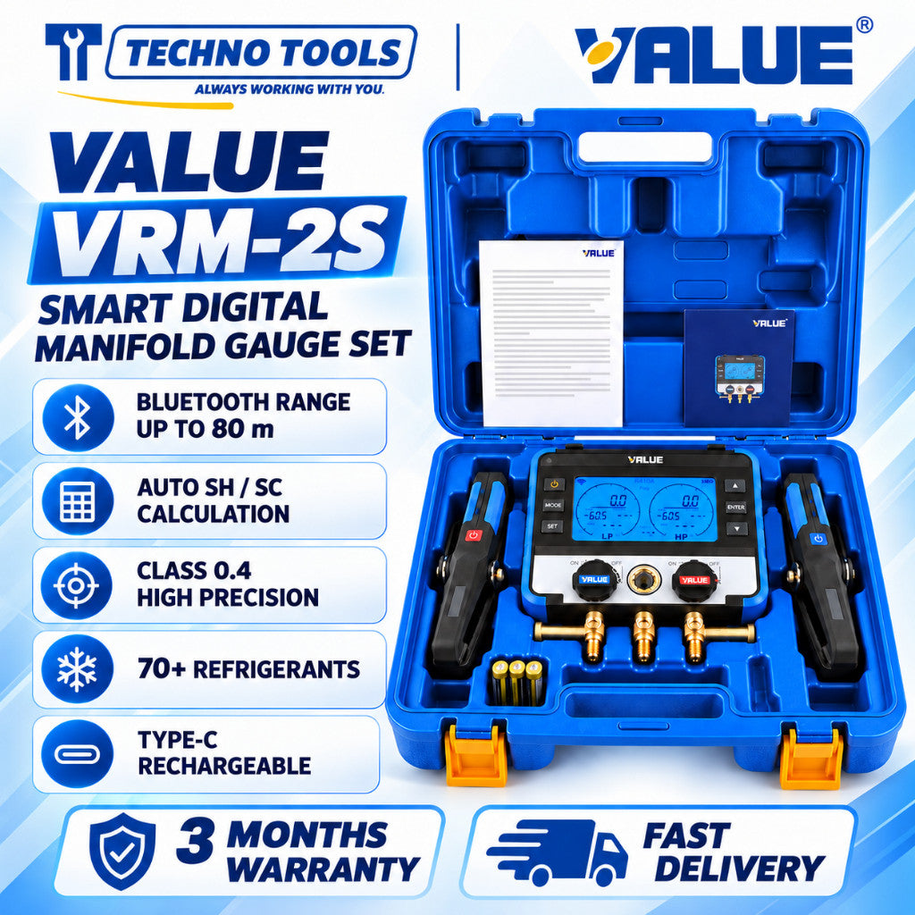 VALUE VRM-2S Smart Digital Manifold Gauge Set with Wireless Temperature Clamps & Bluetooth App Support VALUE