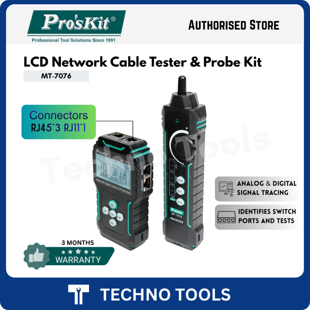 PRO'SKIT MT-7076 LCD Network Cable Tester & Probe Kit | 3 Months Warranty PRO'SKIT