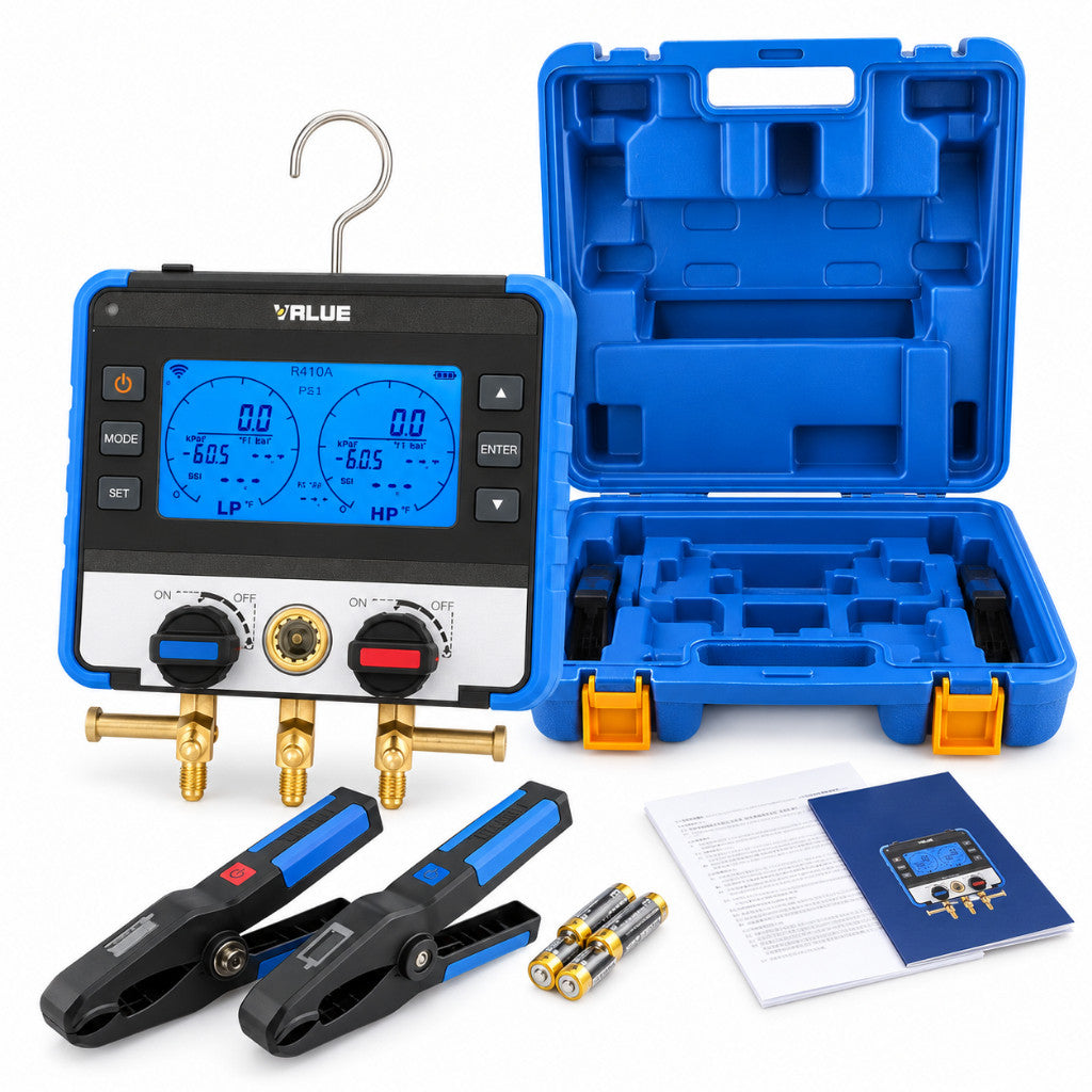 VALUE VRM-2S Smart Digital Manifold Gauge Set with Wireless Temperature Clamps & Bluetooth App Support VALUE