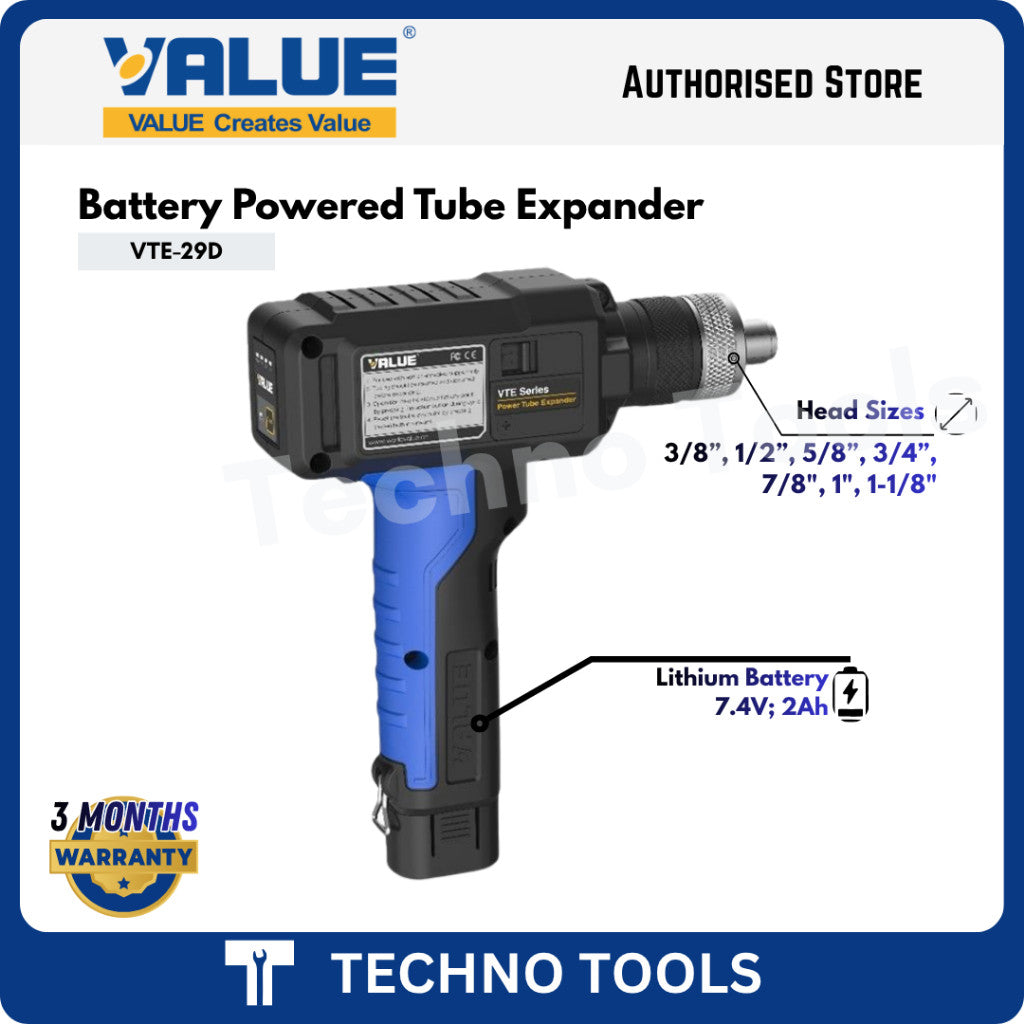 VALUE VTE-29D Battery Powered Tube Expander | 3 Months Warranty VALUE