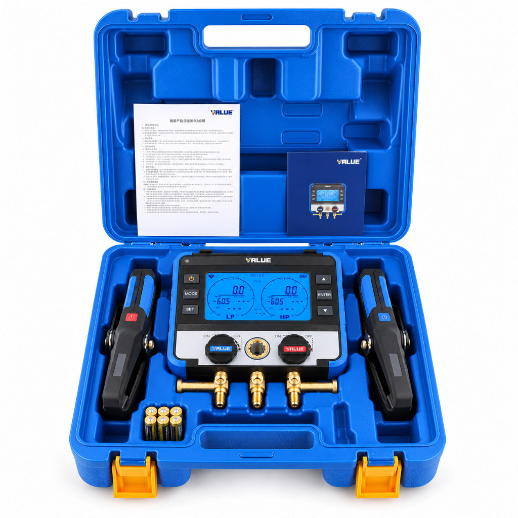 VALUE VRM-2S Smart Digital Manifold Gauge Set with Wireless Temperature Clamps & Bluetooth App Support VALUE
