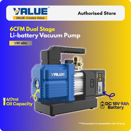 VALUE VRP-6DLi 6CFM Dual Stage Li-battery Vacuum Pump | 100% New & Original VALUE