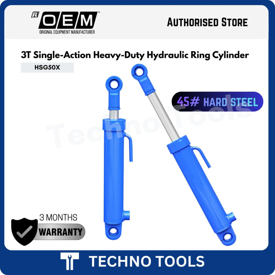 3T Single-Action Heavy-Duty Hydraulic Ring Cylinder | 3 Months Warranty Techno Tools & Equipment