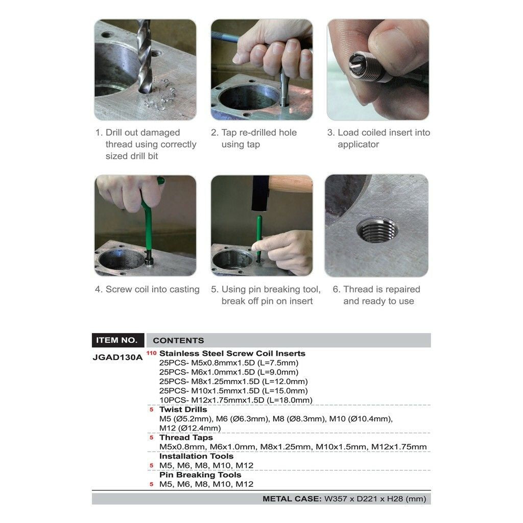 TOPTUL 130pcs Professional Threaded Coil-Insert Repair Kit JGAD130A ...