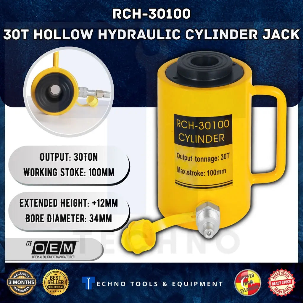 30 Ton Hollow Hydraulic Cylinder Jack - RCH-30100 – Techno Tools ...
