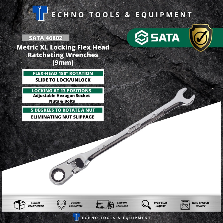 SATA Metric XL Locking Flex Head Ratcheting Wrench (9mm) 46802