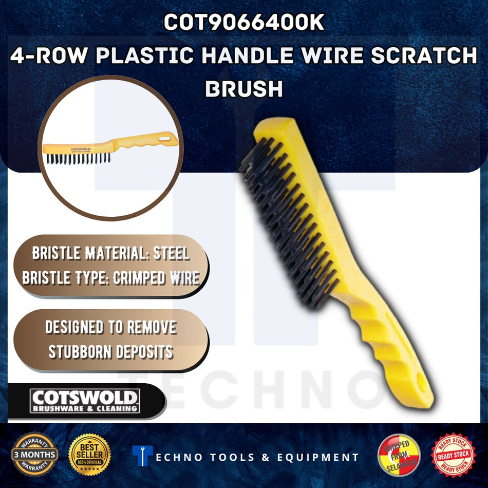 COTSWOLD COT9066400K 4-ROW PLASTIC HANDLE WIRE SCRATCH BRUSH