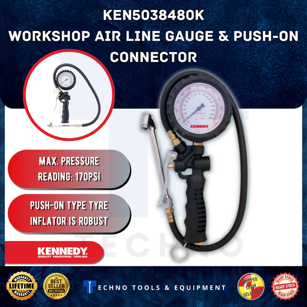 Kennedy Heavy Duty Dial Tyre Inflator TPG170 with Push-On Connector KEN5038480K KENNEDY