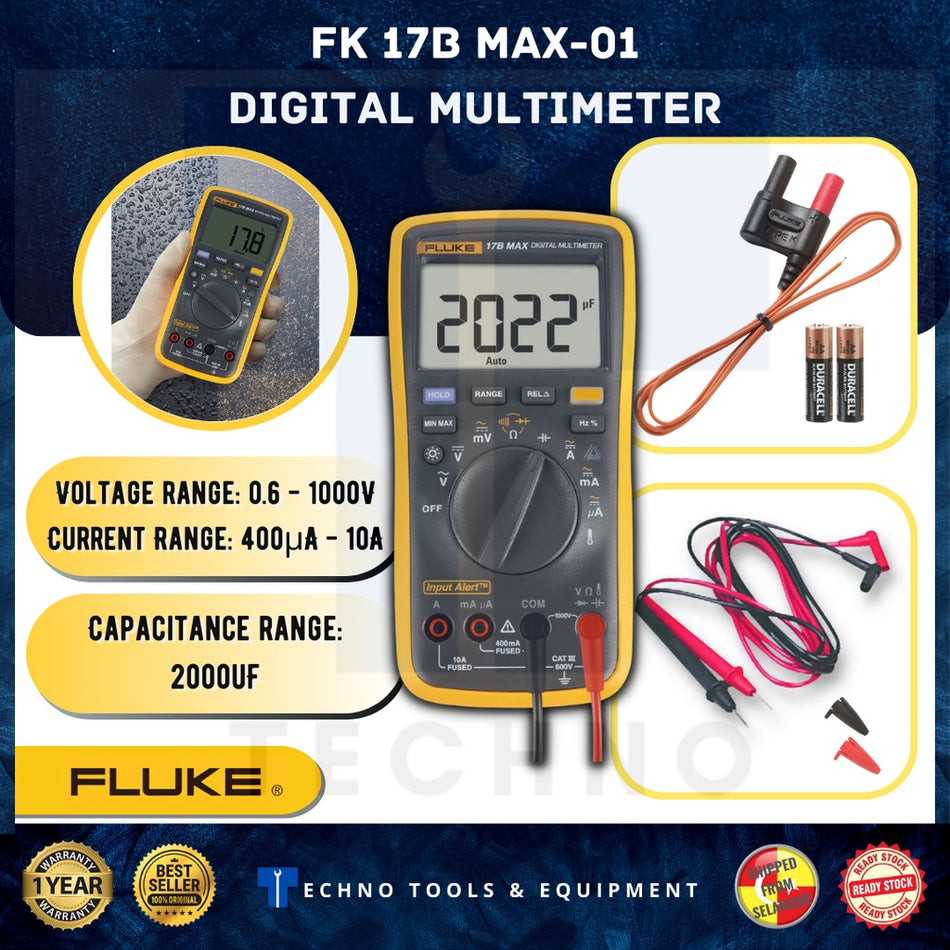 Ready Stock!! Fluke 17B MAX-01 / MAX-02 / MAX-KIT Digital Multimeter; Capacitance range: 2000uF