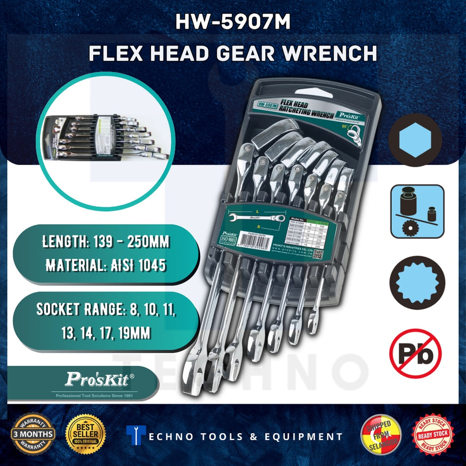 Pro'skit HW-5907M 7Pcs Flex Head Ratchting Wrench