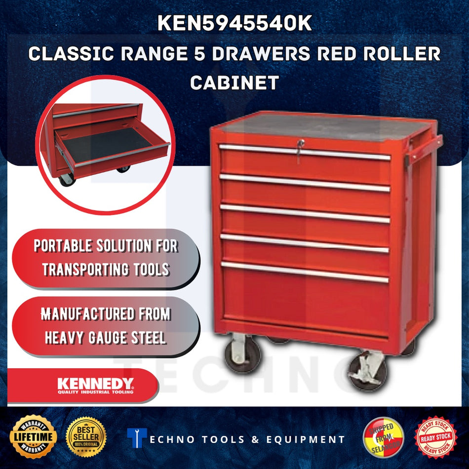 KENNEDY KEN5945540K Classic Range 5 Drawers Red Roller Cabinet