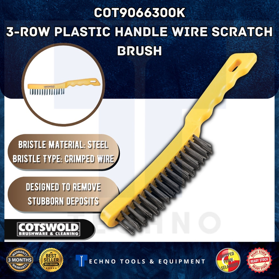 COTSWOLD COT9066300K 3-ROW PLASTIC HANDLE WIRE SCRATCH BRUSH