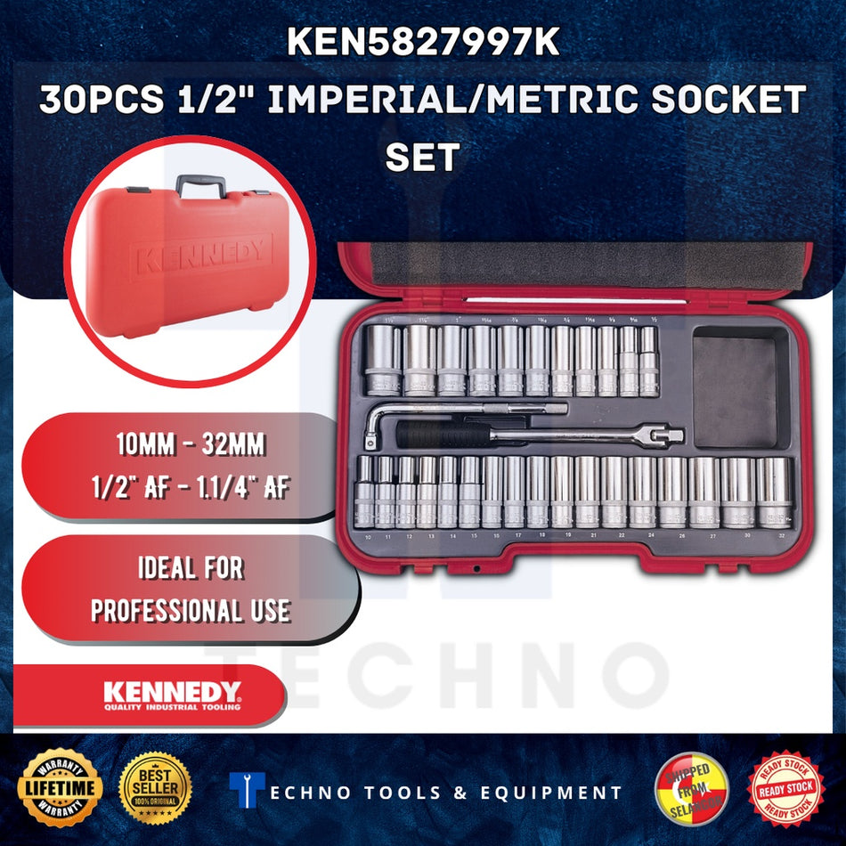 KENNEDY KEN5827997K 30pcs 1/2" Imperial/Metric Socket Set