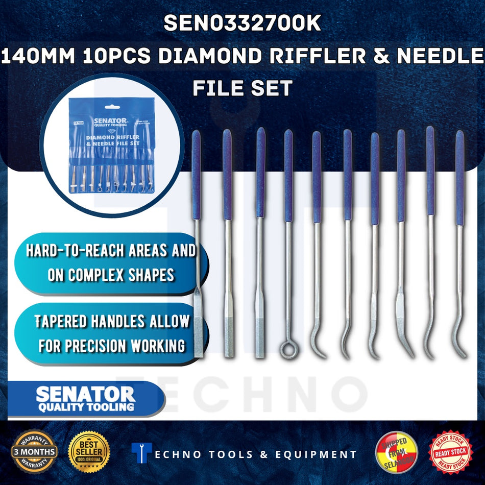Senator SEN0332700K 140mm / 5-1/2" 10 Piece Diamond Riffler & Needle File Set