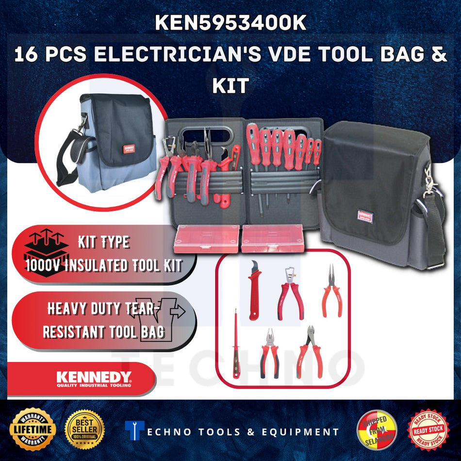 KENNEDY KEN5953400K 16 Piece Electrician's VDE Tool Bag & Kit
