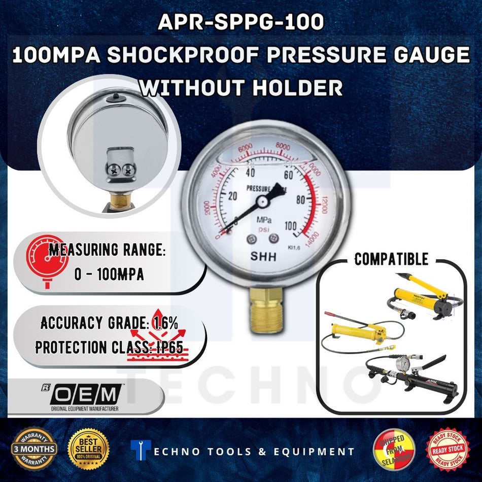 Hydraulic Pressure Gauge Shockproof With / Without Gauge Holder M14 M20 SHH-M14 SHH-M20