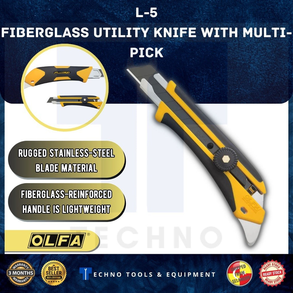 OLFA L-5/ L5-AL Fiberglass Utility Knife with Multi-Pick/ Comfortable Anti-Slip Maximum Performance Cutter