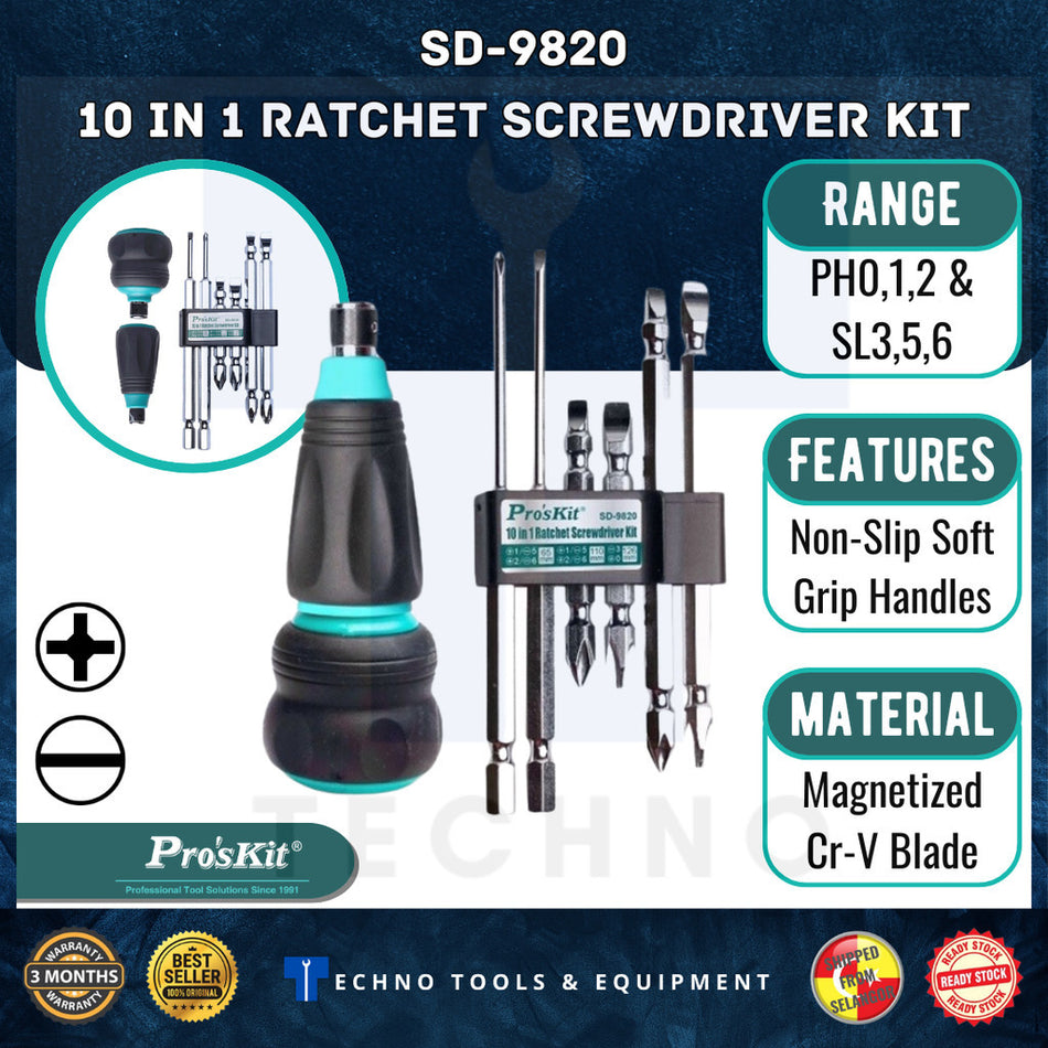 PRO'SKIT SD-9820 10 in 1 Ratchet Screwdriver Kit