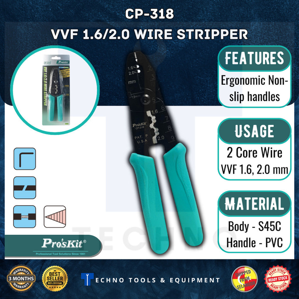 Pro'sKit CP-318 VVF 1.6/2.0 Wire Stripper for 2 Core Wire