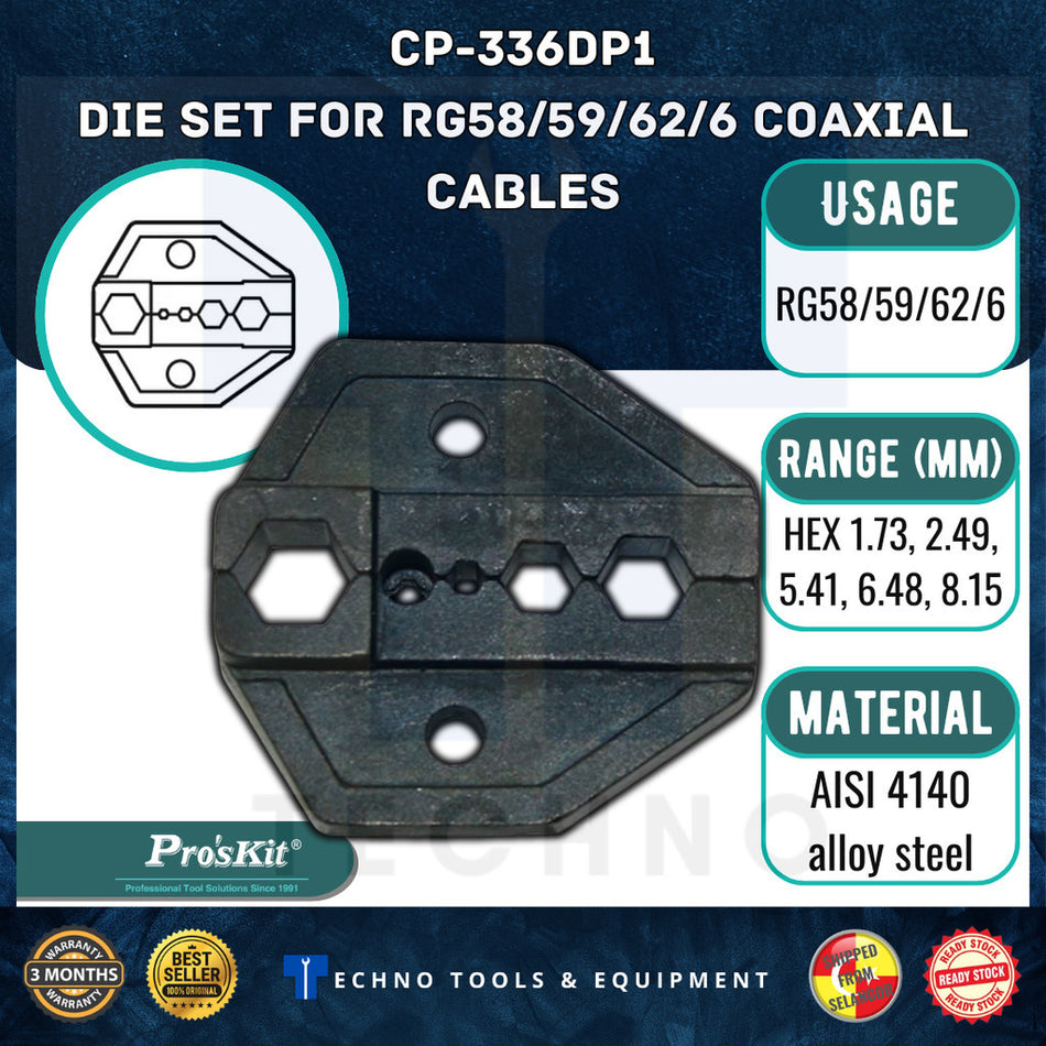 PRO'SKIT CP-336DP1 Die Set For RG58/59/62/6 Coaxial Cables