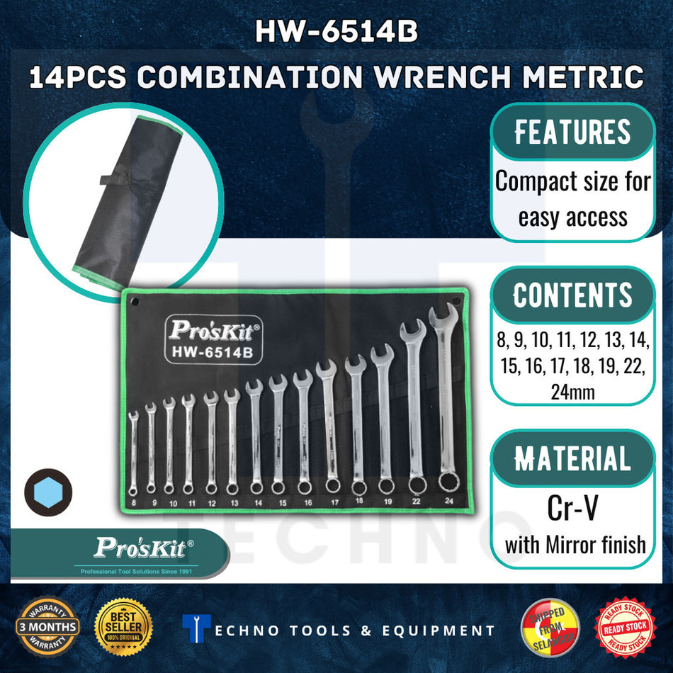 Pro'sKit HW-6514B 14Pcs Combination Wrench (Metric)