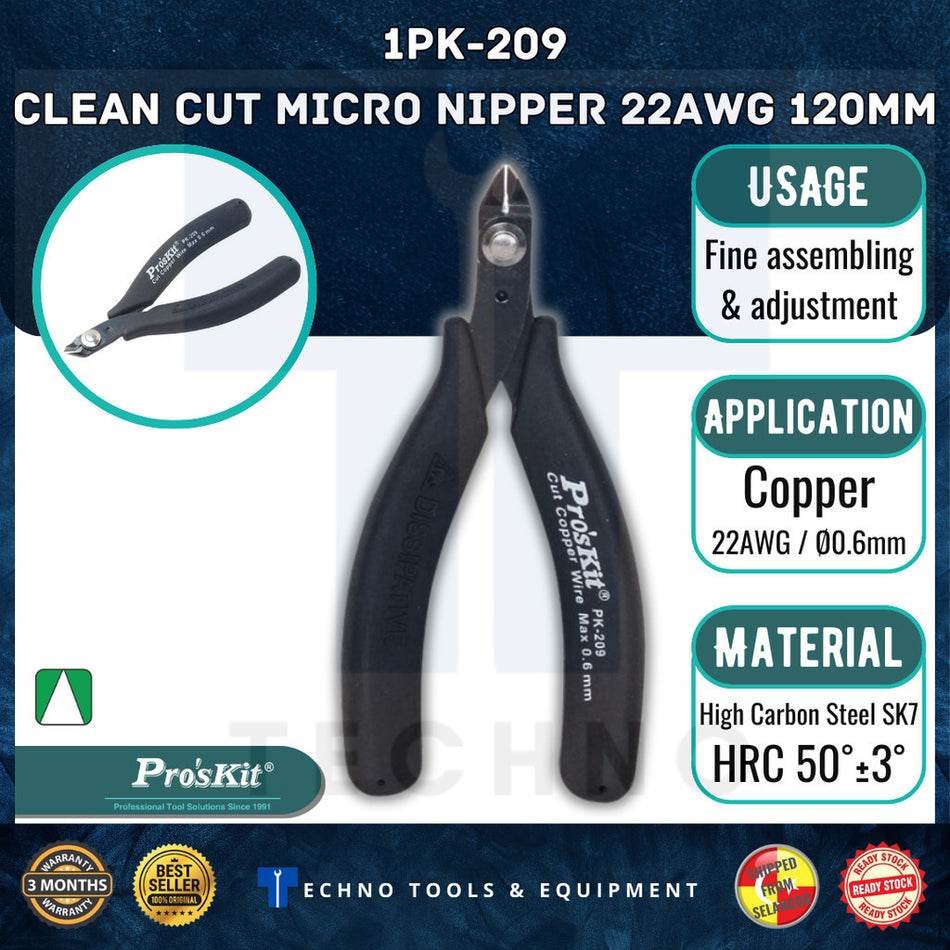 PRO'SKIT 1PK-209 Clean Cut Micro Nipper (22AWG/0.6mm) 120mm