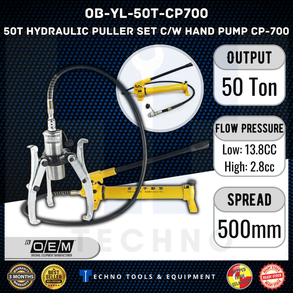 50 Ton Hydraulic Puller Set c/w Hand Pump