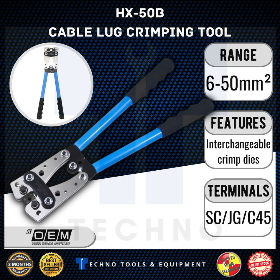 HX-50B 6-50mm² / 0-10AWG Cable Lug Portable Cable Crimping Tool