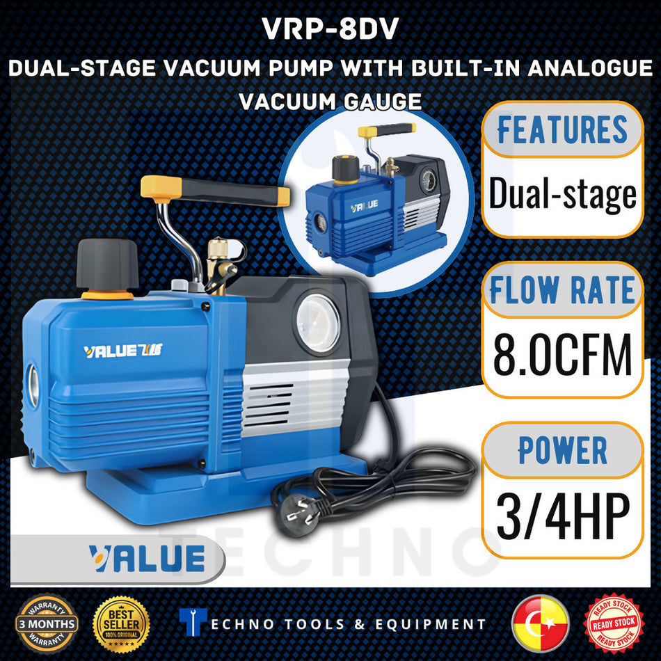 VALUE Dual-stage vacuum pump with built-in analogue vacuum gauge VALUE VRP-8DV