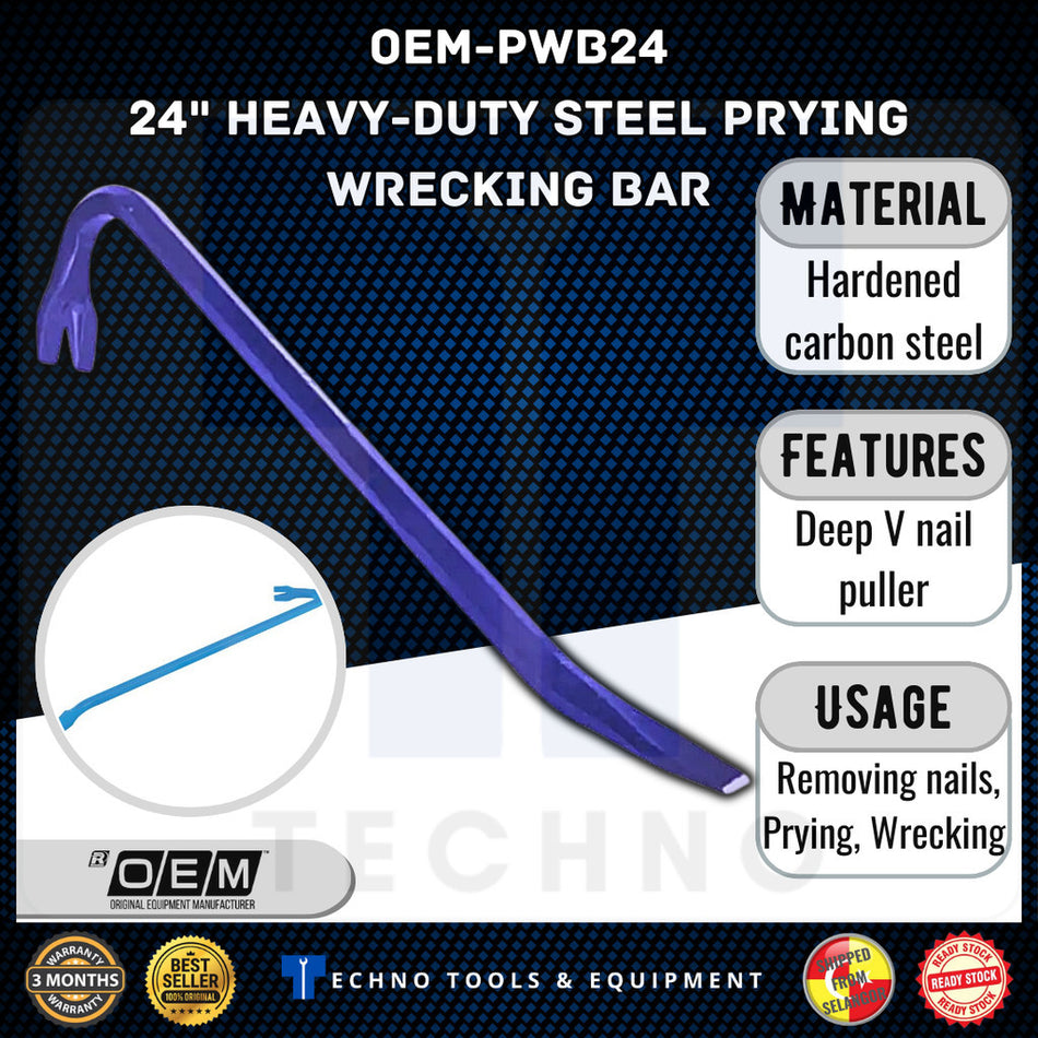 Heavy-Duty Steel Prying Wrecking Bar 24"