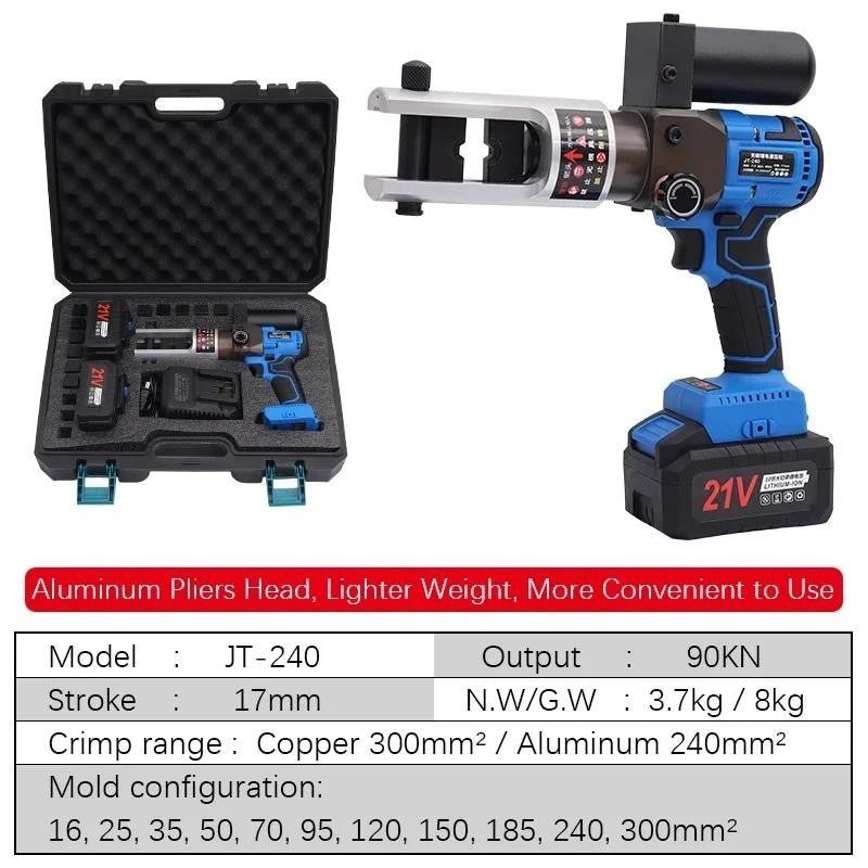Electric Hydraulic Cable Lug Crimping Pliers 21V for Copper/Aluminum 16-300mm² JT-240 SL-240
