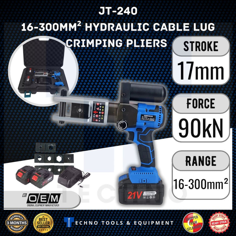 Electric Hydraulic Cable Lug Crimping Pliers 21V for Copper/Aluminum 16-300mm² JT-240 SL-240