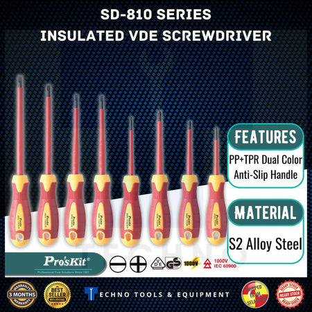 PRO'SKIT SD-810 Series Insulated VDE Screwdrivers | 1000V Certified PRO'SKIT