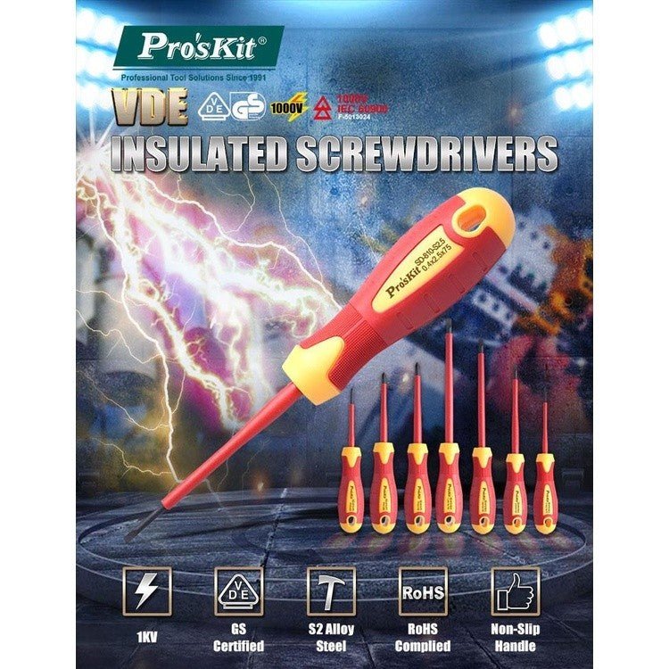 PRO'SKIT SD-810 Series Insulated VDE Screwdrivers | 1000V Certified PRO'SKIT