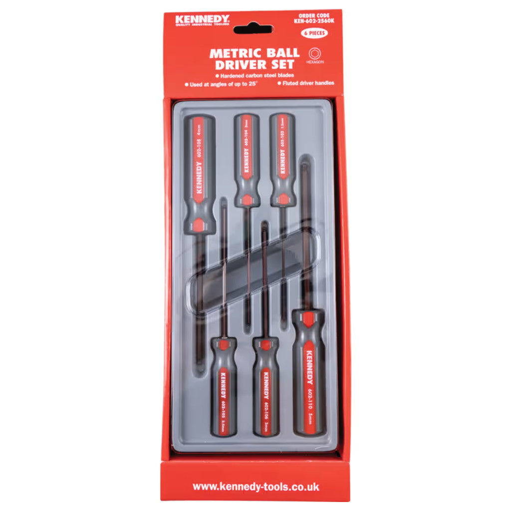 KENNEDY KEN6022560K 6-PCS 1.5-5mm L-Handle Hex Key | Hex Ball Tip | Lifetime Warranty KENNEDY