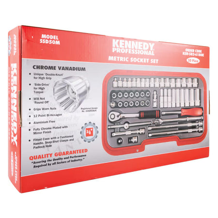KENNEDY KEN5826180K 50pcs 3/8"Dr. 6-22mm With Chromed Finished Bi-Hexagon Socket Set | 3 Years Warranty KENNEDY