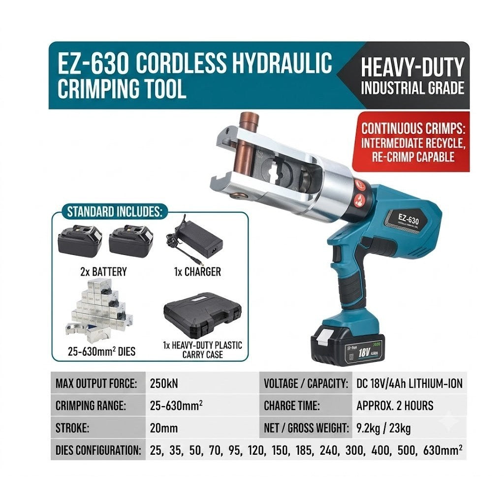 [Heavy Duty] EZ-630 Heavy Duty Cordless Hydraulic Cable Crimping Tool | 100% New & Original 3 Months Warranty OEM
