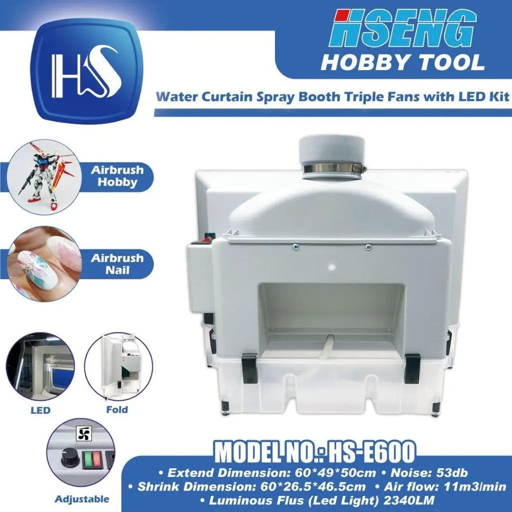 HSENG HS-E600 Water Curtain Spray Booth Triple Fans with LED Techno Tools & Equipment