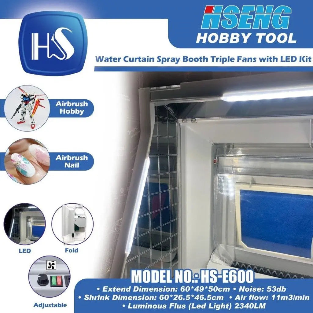 HSENG HS-E600 Water Curtain Spray Booth Triple Fans with LED Techno Tools & Equipment