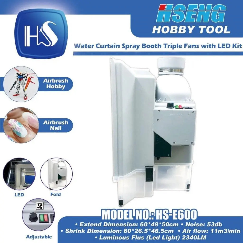 HSENG HS-E600 Water Curtain Spray Booth Triple Fans with LED Techno Tools & Equipment