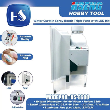 HSENG HS-E600 Water Curtain Spray Booth Triple Fans with LED Techno Tools & Equipment