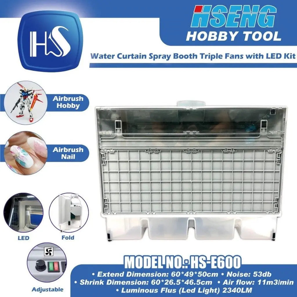 HSENG HS-E600 Water Curtain Spray Booth Triple Fans with LED Techno Tools & Equipment