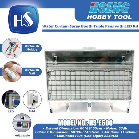 HSENG HS-E600 Water Curtain Spray Booth Triple Fans with LED Techno Tools & Equipment
